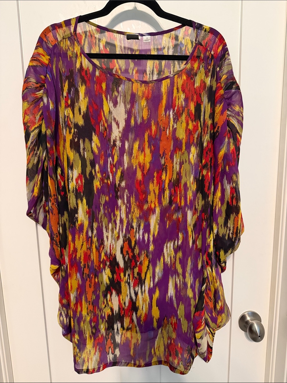 Marc Bouwer Artsy Vibrant Purple Multicolor Watercolor Look Abstract Tunic Top